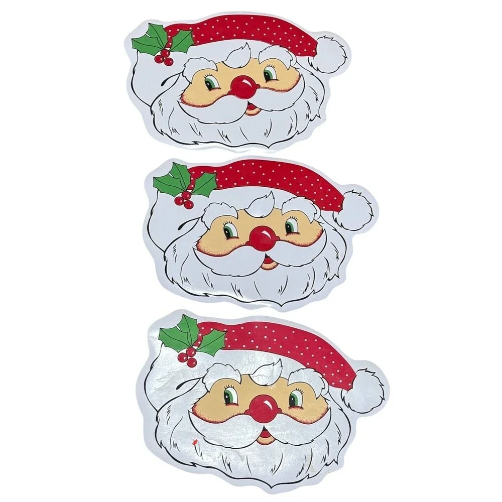 Vintage Santa Claus Face Vinyl Placemats Christmas Holiday Serving Decor‎ Set 3